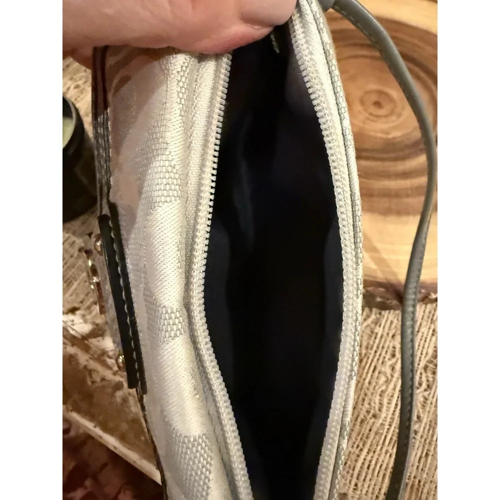 Coach Y2K Rare Grey Signature Fabric Leather Turnlock Mini Bag Wristlet